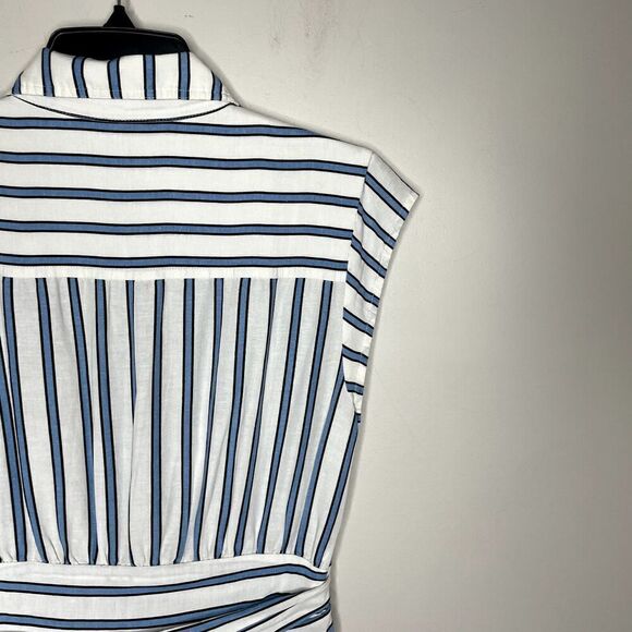 DEREK LAM 10 Crosby Dress Womens 6 Blue Striped Shirtdress Snap Front Cap Sleeve - Picture 10 of 16